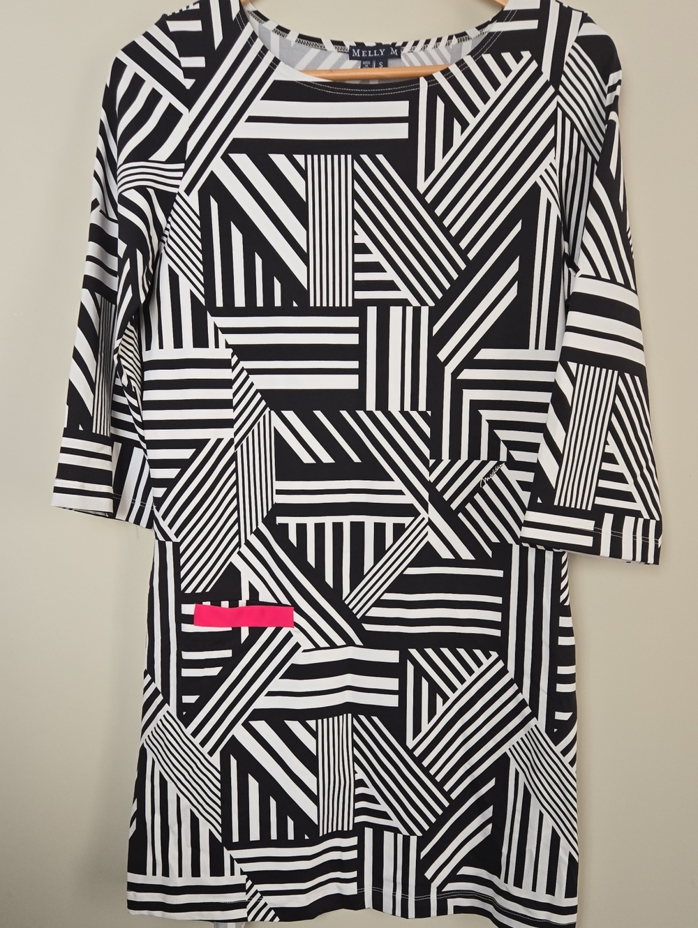 EUC Melly Navy Blue White Geometric Mini Dress Pink Accent